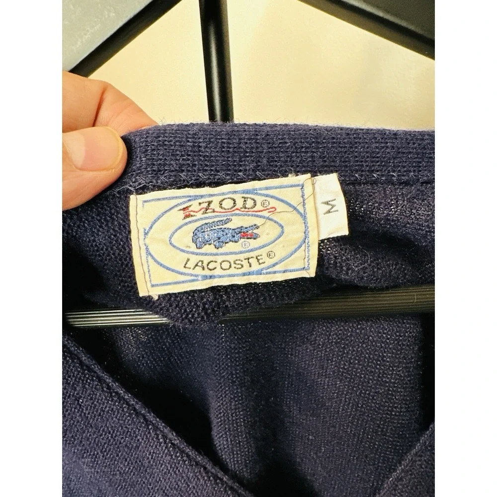 Vintage Lacoste Izod Cardigan Sweater Mens M Navy Blue Button Front Croc